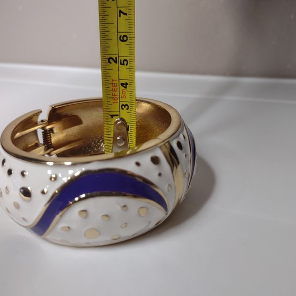 White, Purple, And Gold Tone 7 Inch Hinged Bangle - Picture 7 of 11
